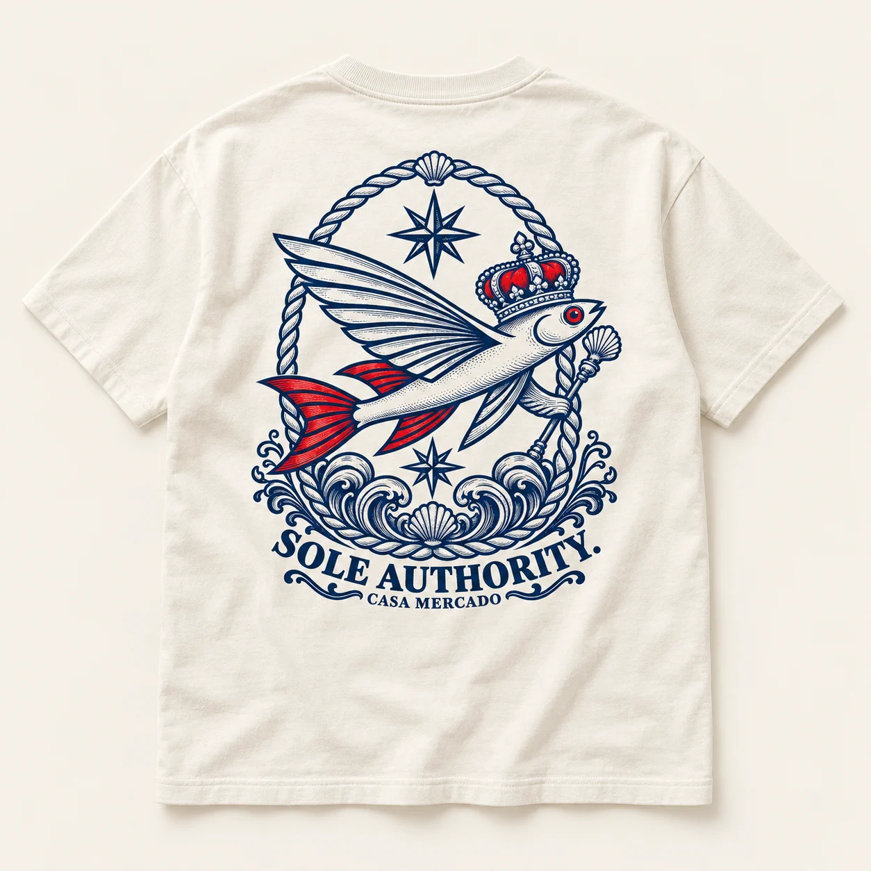 Sole Authority — Engraved tee, Ivory / navy / red