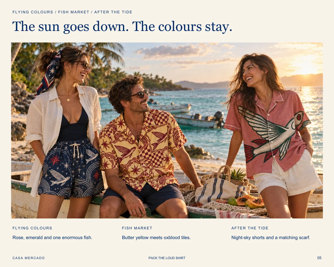 Colourful camp shirts in the catalogue