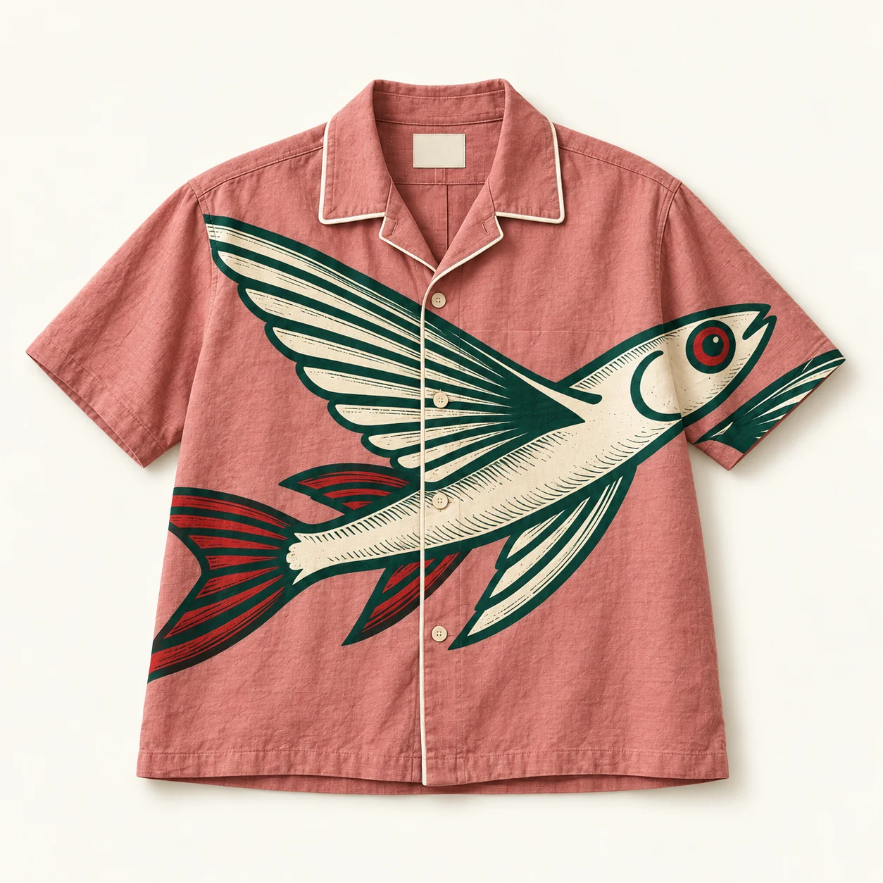 Flying Colours — Printed camp shirt, Rose / emerald