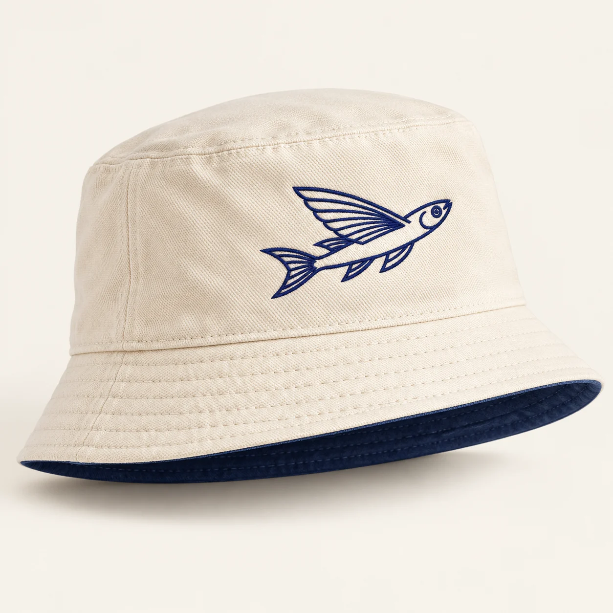 The Bucket — Canvas bucket hat, Ivory / navy