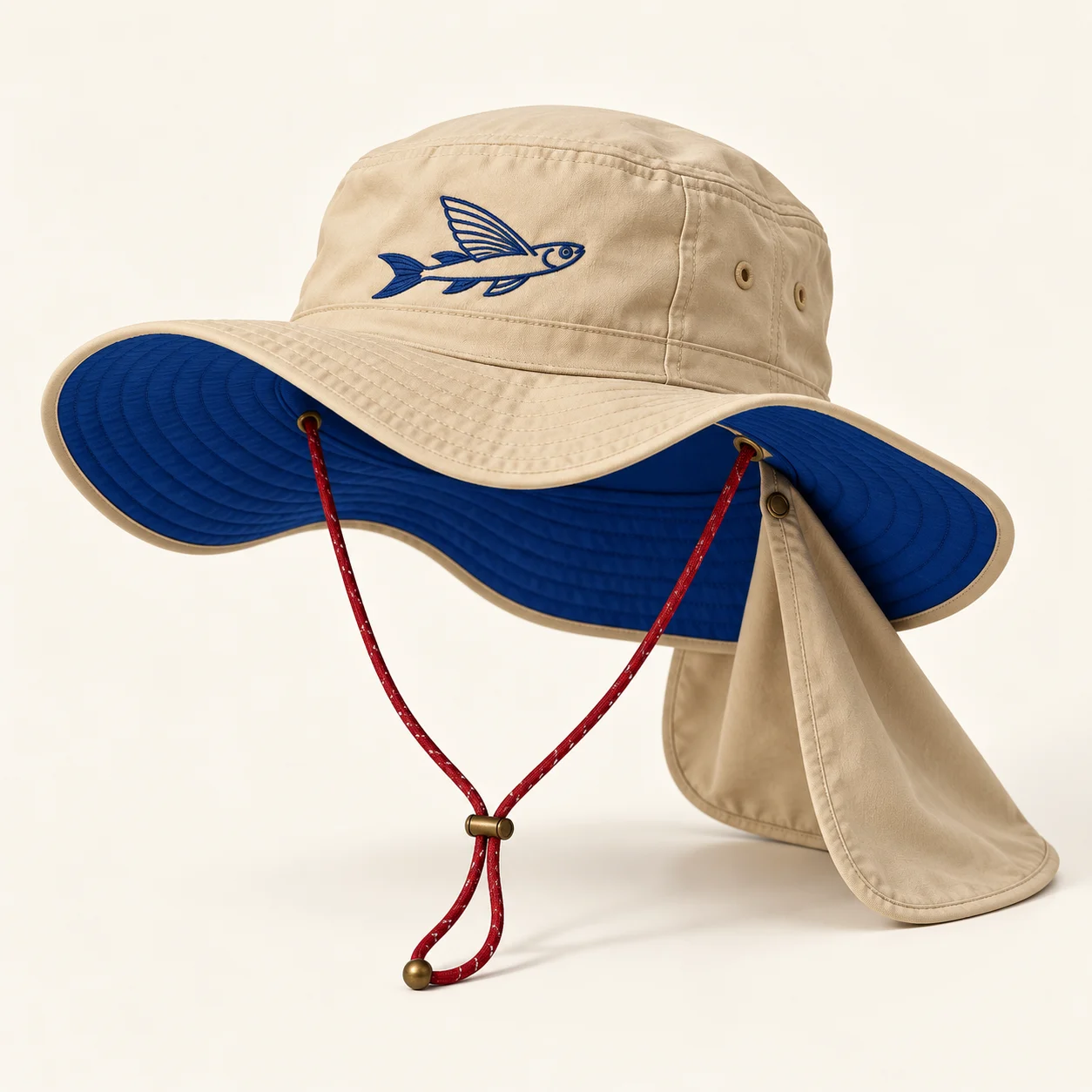 The Castaway — Rather unusual sun hat, Sand / cobalt / red
