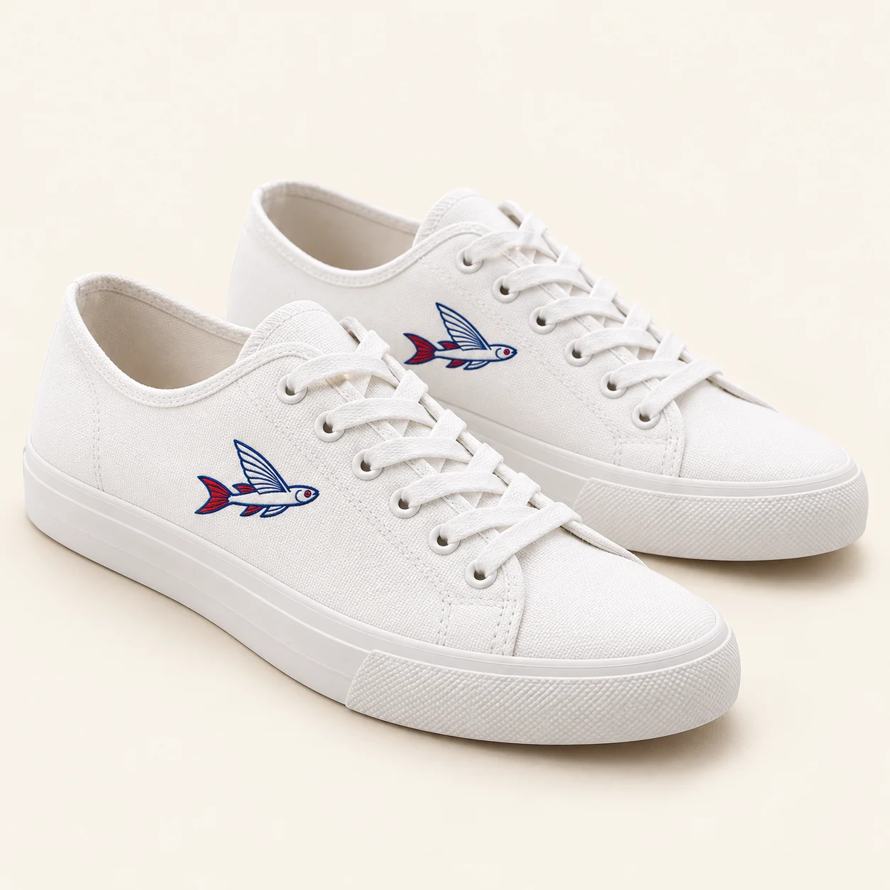 The Court Canvas — Embroidered canvas lace-up, White / navy